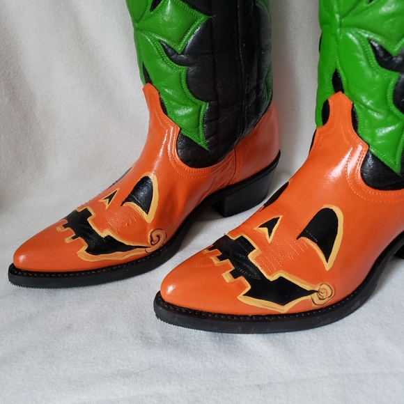 ❌SOLD❌Custom Jackolantern Vintage ACME Western Boots Pumpkin Cowboy Boots - Picture 11 of 14